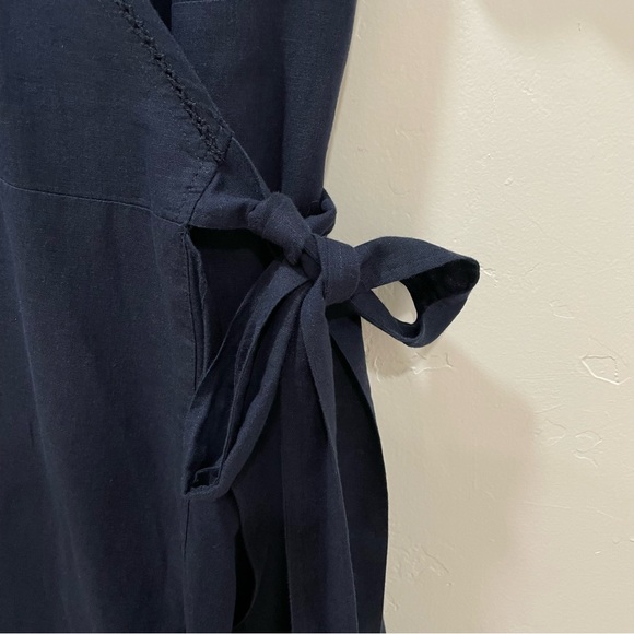 J.McLaughlin Aurora Linen Blend Navy True Wrap Dress Women’s Medium - Picture 8 of 15